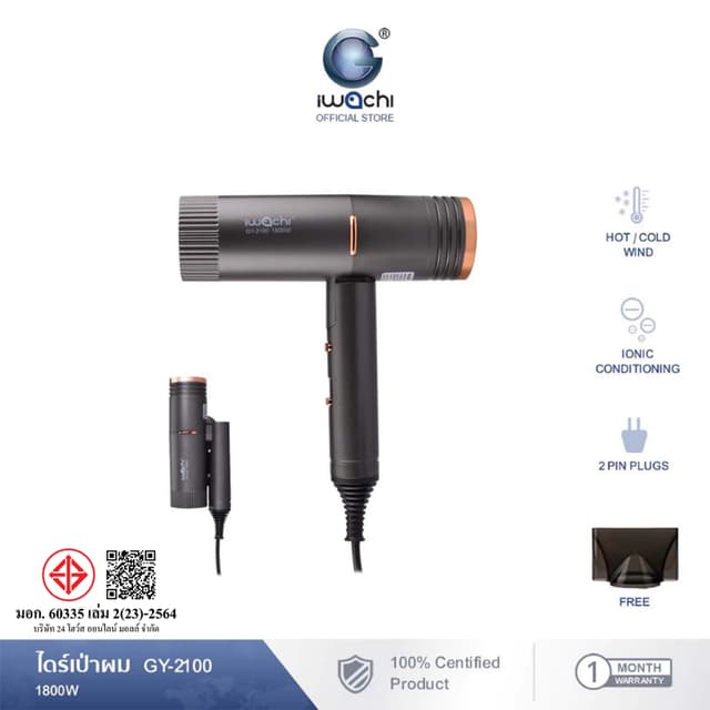 IWACHI ไดร์เป่าผม hair dryer GY-2100 1800W พับเก็บได้ พกพาสะ