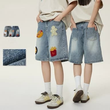 Swan shop กางเกงยีนส์ขาสั้นทรงแบ็กกี้ ผู้ชาย แนวสตรีท ฮิปฮอป กางเกงยีนส์ 3 ส่วน ลายแพตช์ เท่ๆ