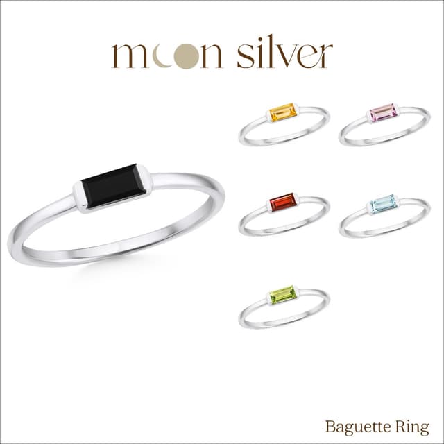 Moonsilver แหวนรุ่น Natural Baguette แหวนเงินแท้925 ฝังอัญมณ