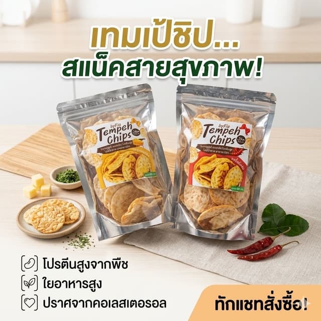 เทมเป้กรอบพร้อมทาน(ฮาลาล)​60กรัมอร่อยได้โปรตีนออแกนิค​ ช่วยร