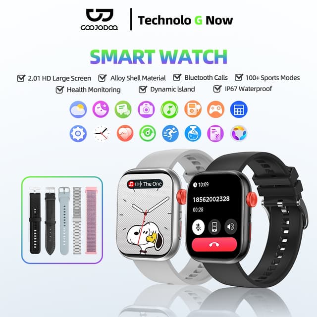 GOOJODOQ Fb047 สมาร์ทวอทช์ Ip67 กันน้ำ บลูทูธ และการตรวจสอบส