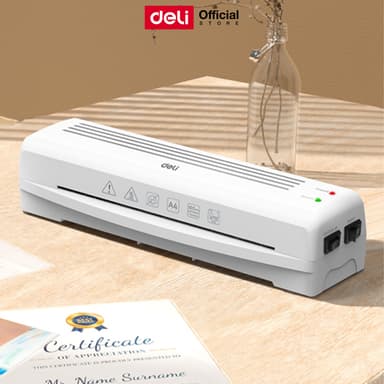 เครื่องเคลือบบัตรและเอกสาร Deli เคลือบ A4 และรูปถ่าย เหมาะกับสำนักงาน รับประกัน 1 ปี Laminator