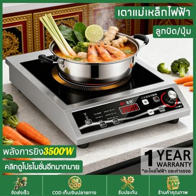 เตาแม่เหล็กไฟฟ้า เตาไฟฟ้า 3500W ควบคุมอุณหภูมิได้ 8 ระดับ สำหรับทำอาหารไทยแบบมืออาชีพ ร้อนเร็วและประหยัดไฟ