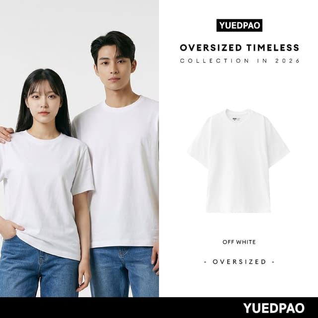 Yuedpao Oversized Timeless 2025+2026 เสื้อยืดโอเวอร์ไซส์ สีพ