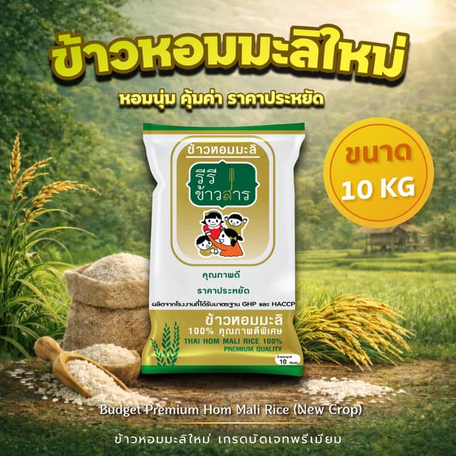 [10 กิโลกรัม] ข้าวหอมมะลิใหม่ ปี69 BUDGET PREMIUM หอมมะลิแท้