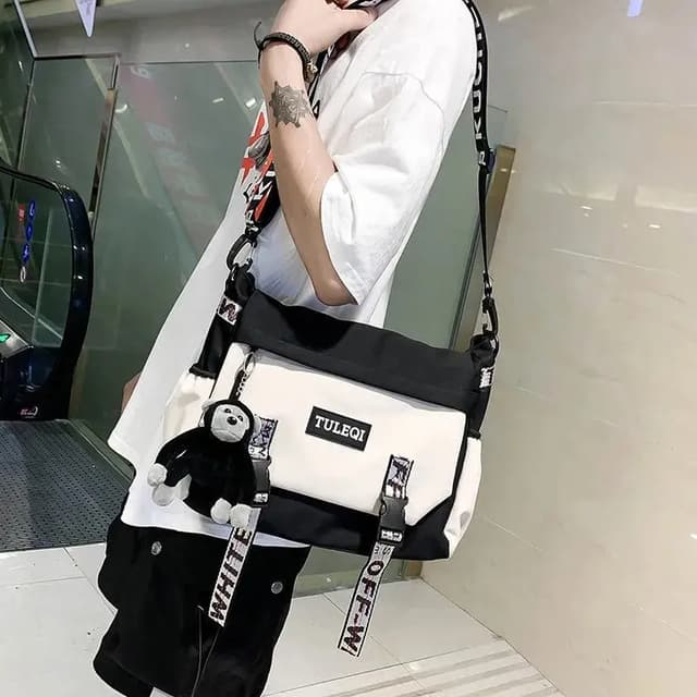 กระเป๋าสะพายไหล่ ผ้าแคนวาส ขนาดใหญ่ จุของได้เยอะ แฟชั่นญี่ปุ