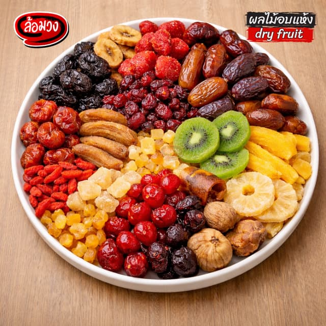 ผลไม้อบแห้ง 100g by ล้อมวง ลูกพรุน กล้วยตาก ลูกเกด แครนเบอร์