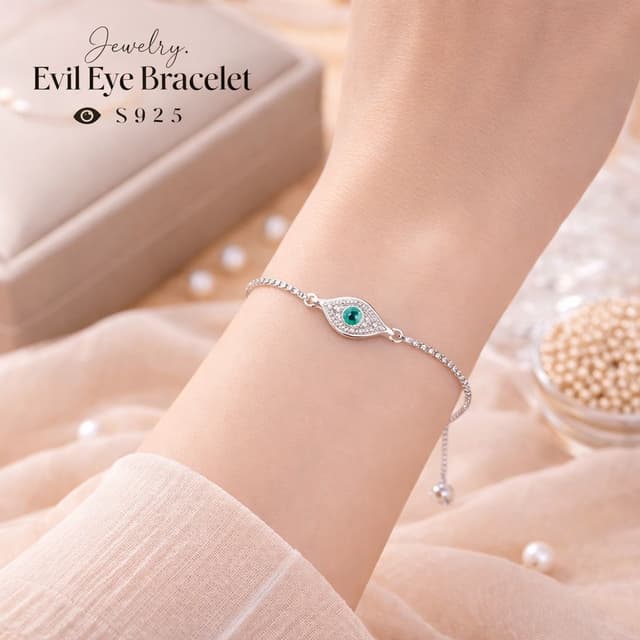 ✨ TM Jewelry สร้อยข้อมือเงินแท้ 92.5% รุ่น Evil Eye 🧿 จี้ดว