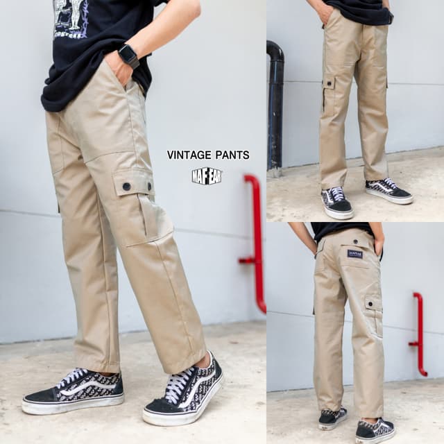 MAFEAR – กางเกงขายาว กางเกงวินเทจขายาว 6 กระเป๋า รุ่น Vintage Pants VT4 สีเบจ สีกรมท่า สีดำ สีเขียวขี้ม้า สีเทา สีเขียวหม่น