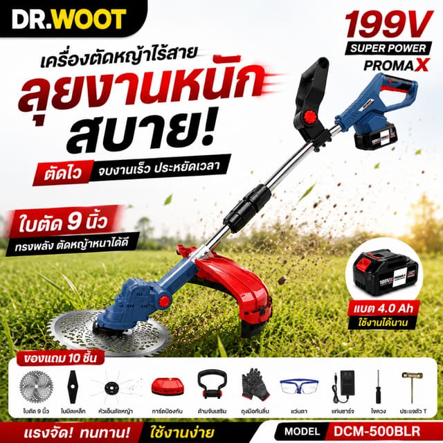 เครื่องตัดหญ้าไฟฟ้าไร้สาย 9 นิ้ว DR.WOOT เครื่องตัดหญ้าไร้สา