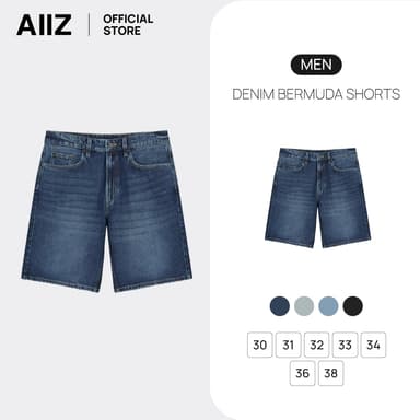 AIIZ กางเกงยีนส์ผู้ชายขาสั้นทรงขาตรง AIIZ Men's Denim Bermuda Shorts