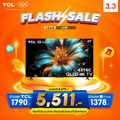 NEW 2025 TCL ทีวี 43 นิ้ว 4K QLED Google TV รุ่น 43T6C HVA Panel รองรับ Gaming TV