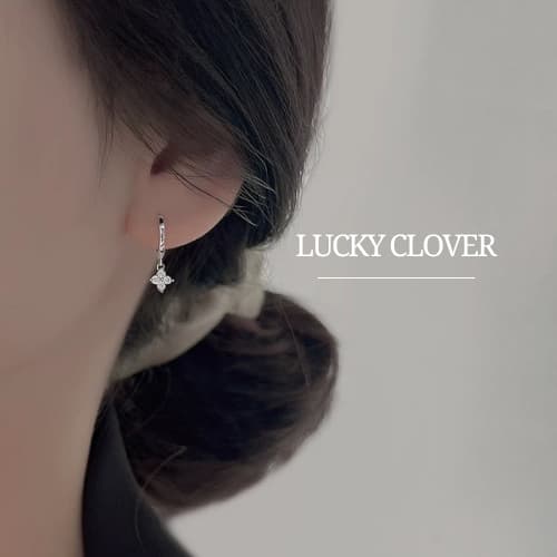 MEET💕ต่างหูเงิน Lucky Clover ต่างหูแฟชั่น ต่างหูห่วง ตุ้มหู