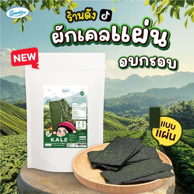ผักเคลแผ่นอบกรอบ 1 ซอง ออร์แกนิก ไขมันต่ำ ไม่ทอด คล้ายสาหร่า