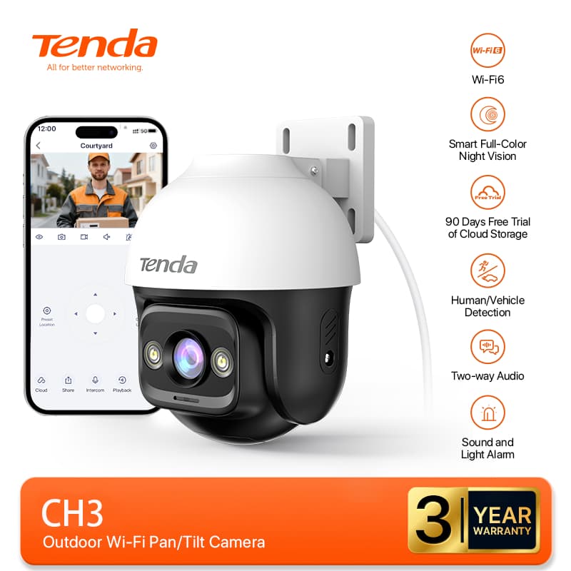 Tenda CT3 กล้องวงจรปิดไร้สาย Outdoor Wi-Fi Security Camera 2MP Full Color HD Night Vision IP Camera https://wayoza.com