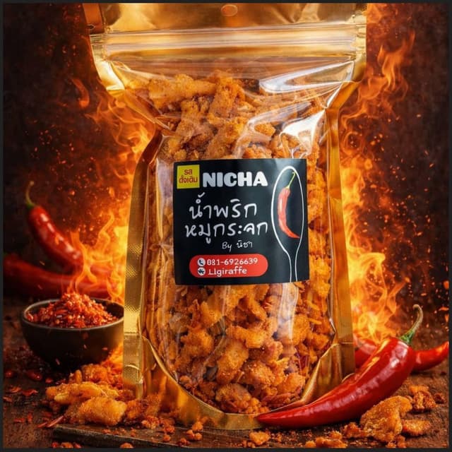 น้ำพริกหมูกระจกbyนิชา ขนาด60กรัม กินกับข้าวสวยร้อนๆอร่อยเข้า