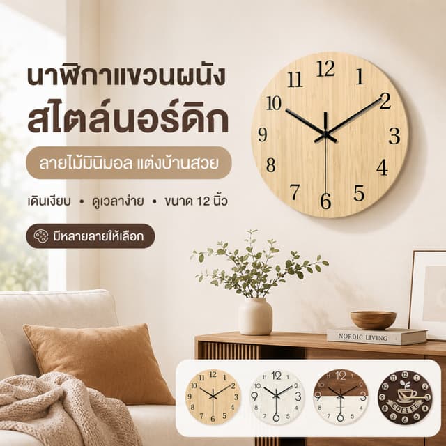 นาฬิกาแขวน ระบบควอตซ์ ดีไซน์เรียบหรู เงียบ แต่งบ้านสไตล์โมเด