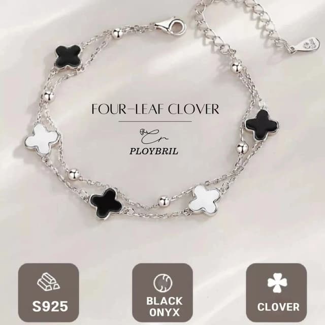PLOYBRIL กําไลเงินแท้ Four-leaf Clover กําไลข้อมือ สร้อยข้อม