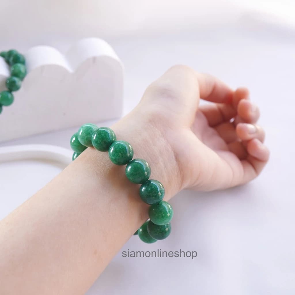 Jade Green Lucky Stone หินมงคล หินโทนสีเขียวหยก เลือกขนาดเม็ดหินได้ ( 6-14 มม. ) หินแห่งความสงบสุข กำไลหินแท้ https://wayoza.com