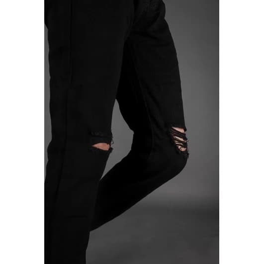 ZEROBOY - BLACK DENIM กางเกงยีนส์ขายาว ขาดเข่า สีดำ https://wayoza.com