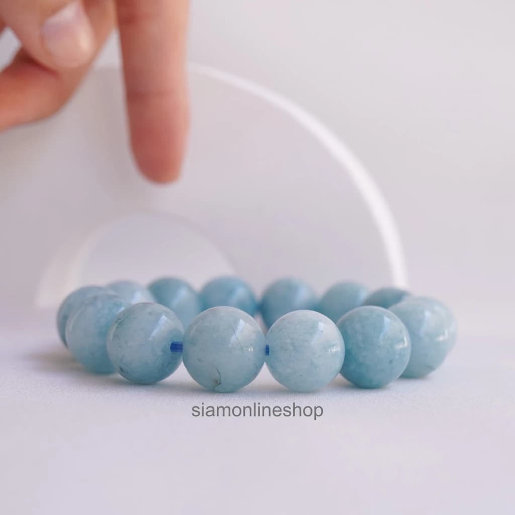 AQUAMARINE หินอความารีน เลือกขนาดเม็ดหินได้ (4-14 มม.) หินแห่งความสงบและปกป้อง สร้อยข้อมือหินแท้ https://wayoza.com