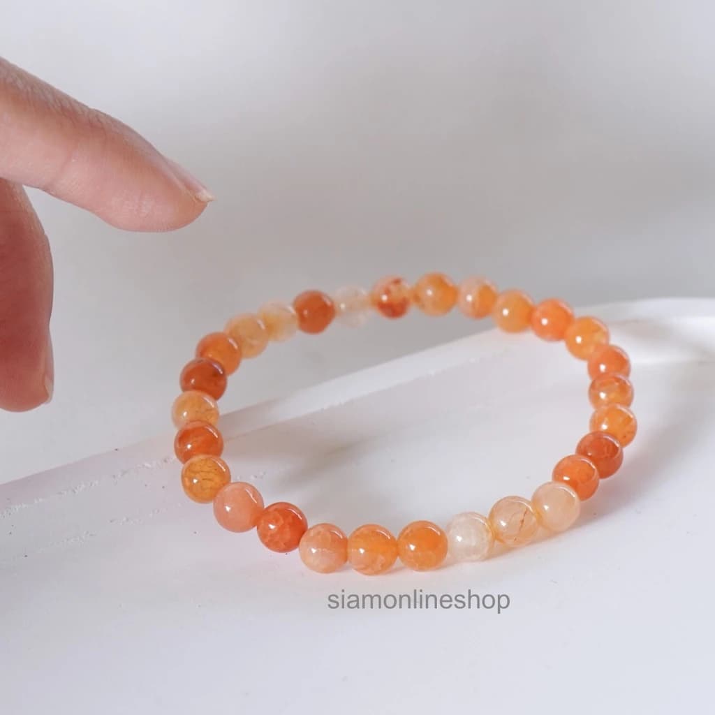 Orange Cracked Agate Stone หินมงคล หินเกล็ดมังกรสีส้ม เลือกขนาดเม็ดหินได้ (6-12 มม.) สร้อยข้อมือหินแท้ https://wayoza.com