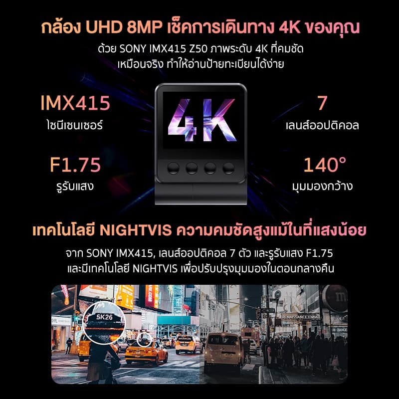DDPAI Z50 GPS Dual 4K กล้องติดรถยนต์ Front and Rear Dash Cam 2160P Full HD เทคโนโลยี ADAS https://wayoza.com