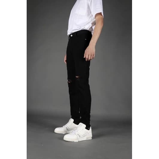 ZEROBOY - BLACK DENIM กางเกงยีนส์ขายาว ขาดเข่า สีดำ https://wayoza.com