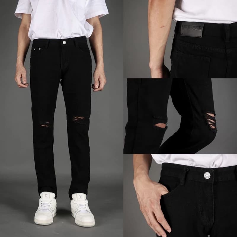 ZEROBOY - BLACK DENIM กางเกงยีนส์ขายาว ขาดเข่า สีดำ https://wayoza.com