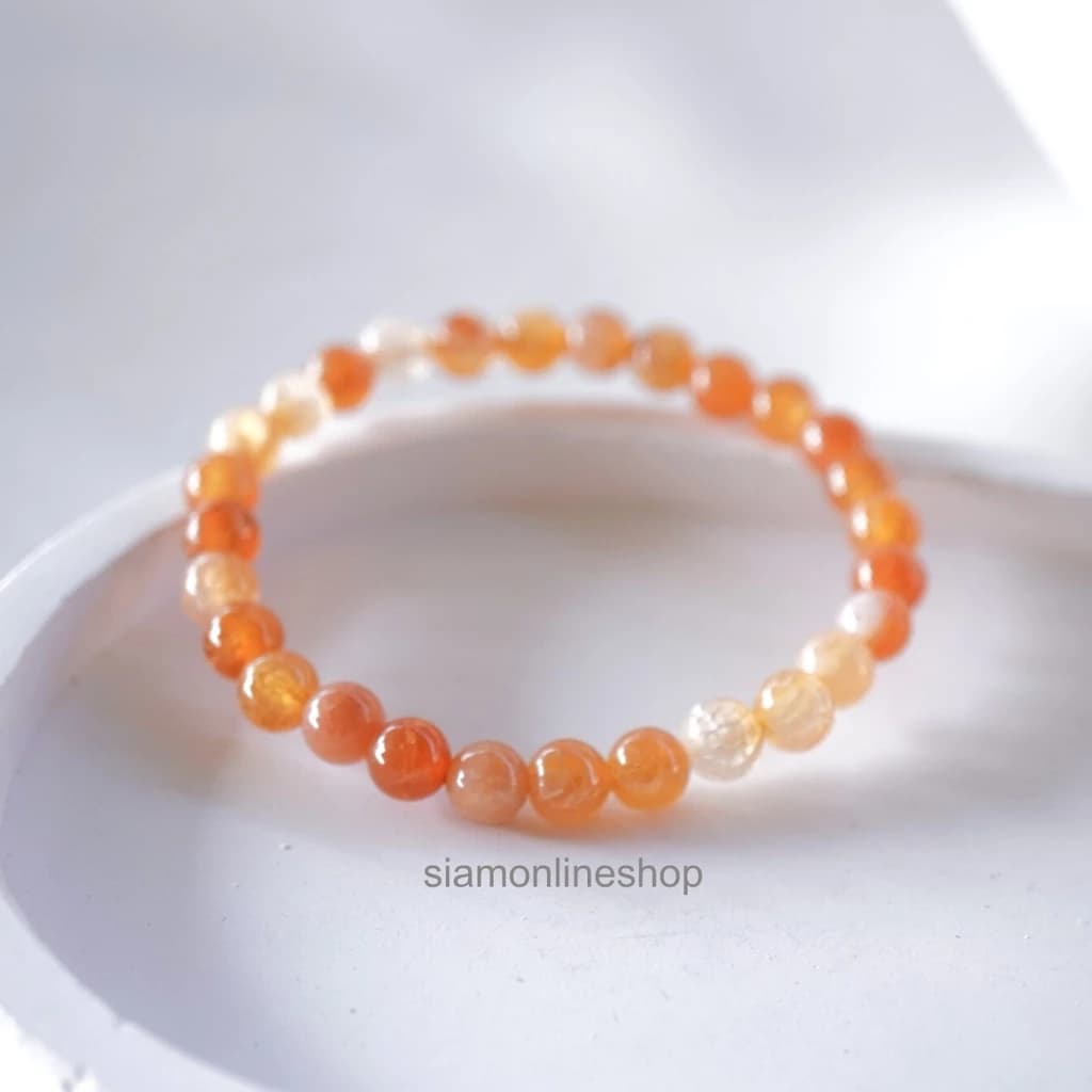 Orange Cracked Agate Stone หินมงคล หินเกล็ดมังกรสีส้ม เลือกขนาดเม็ดหินได้ (6-12 มม.) สร้อยข้อมือหินแท้ https://wayoza.com