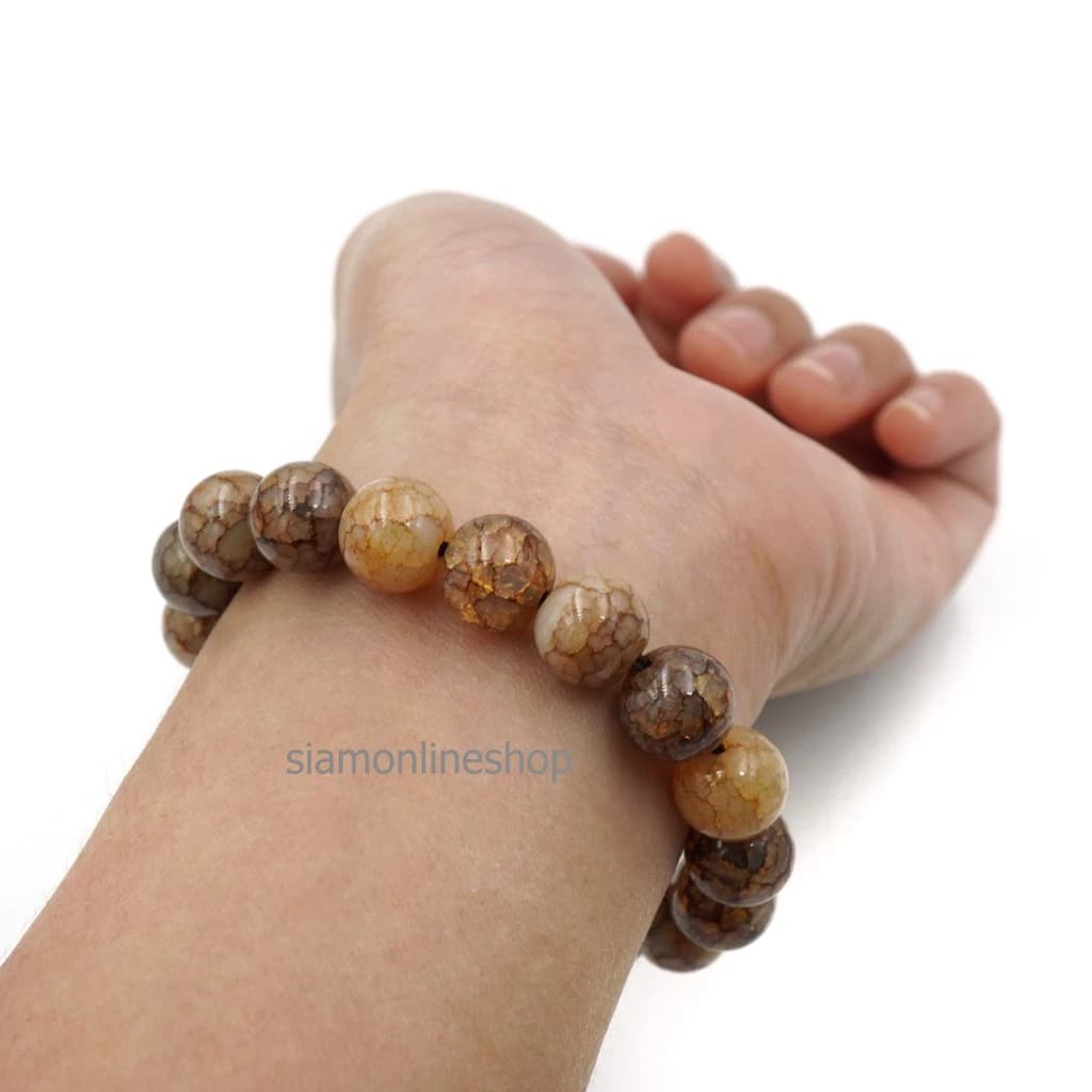 CRACKED AGATE หินเกล็ดมังกร หินสี โทนสีน้ำตาล ขนาด 10 มม. สร้อยข้อมือหินนำโชค https://wayoza.com