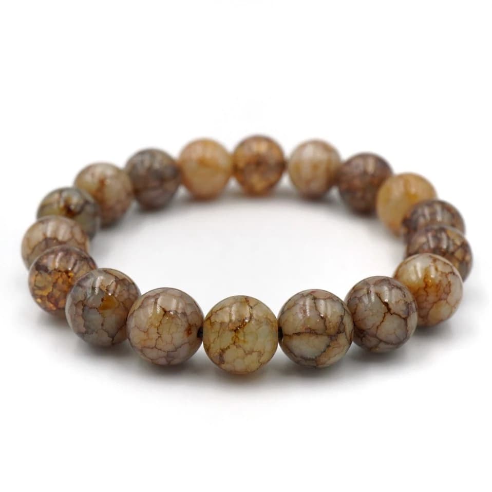 CRACKED AGATE หินเกล็ดมังกร หินสี โทนสีน้ำตาล ขนาด 10 มม. สร้อยข้อมือหินนำโชค https://wayoza.com