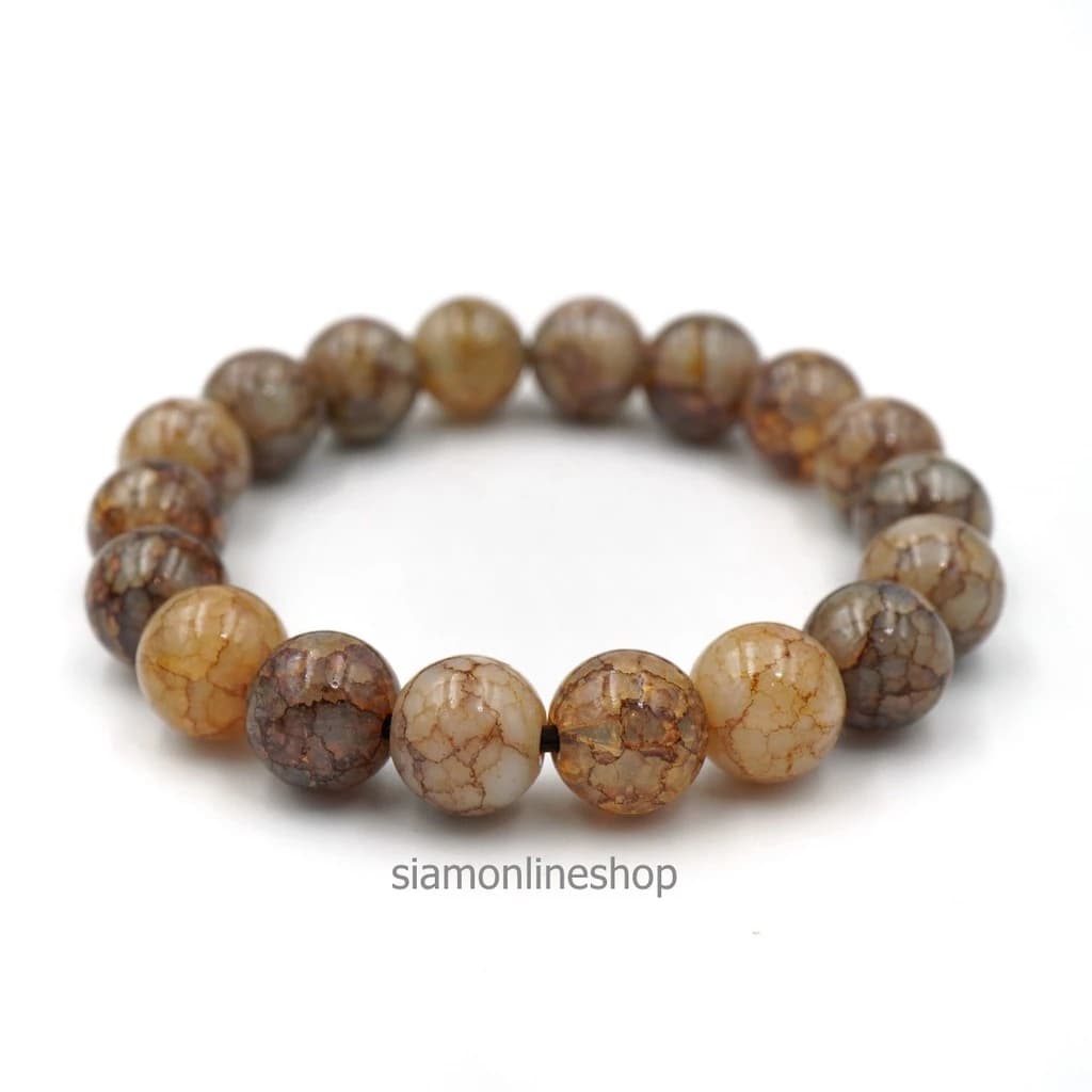 CRACKED AGATE หินเกล็ดมังกร หินสี โทนสีน้ำตาล ขนาด 10 มม. สร้อยข้อมือหินนำโชค https://wayoza.com