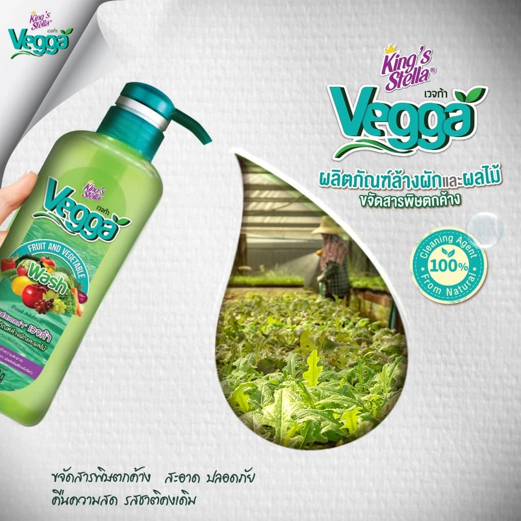 King's Stella (คิงส์สเตลล่า) Vegga เวจก้า น้ำยาล้างผักผลไม้ สูตรธรรมชาติ กำจัดไข่พยาธิ ล้างสารพิษตกค้างได้ถึง 95-99% https://wayoza.com