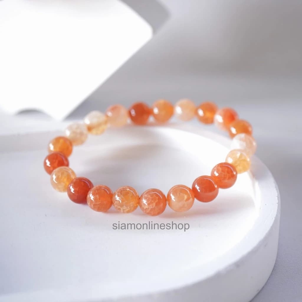 Orange Cracked Agate Stone หินมงคล หินเกล็ดมังกรสีส้ม เลือกขนาดเม็ดหินได้ (6-12 มม.) สร้อยข้อมือหินแท้ https://wayoza.com