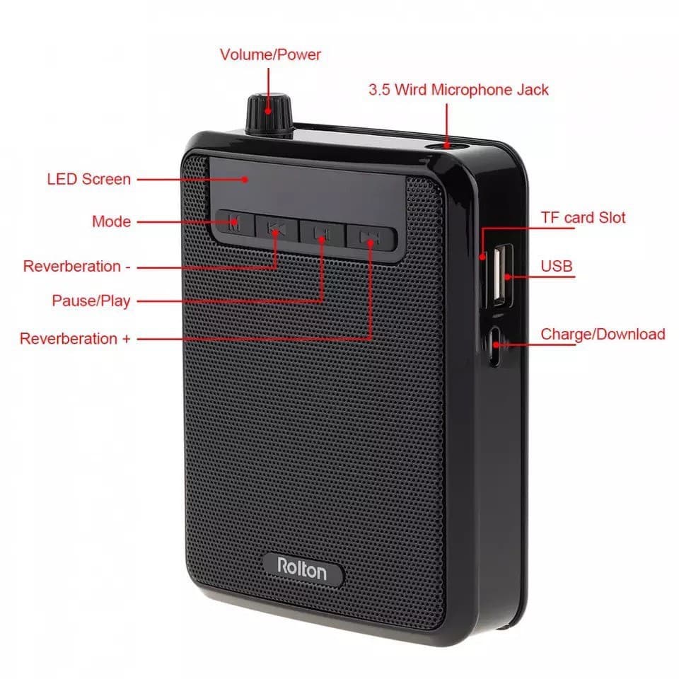 Rolton K300 ไมค์ช่วยสอน ไมค์สอนนักเรียน ไมค์สอนหนังสือ ลำโพงพกพา รองรับ FM มีบลูทูธ จอ LED https://wayoza.com