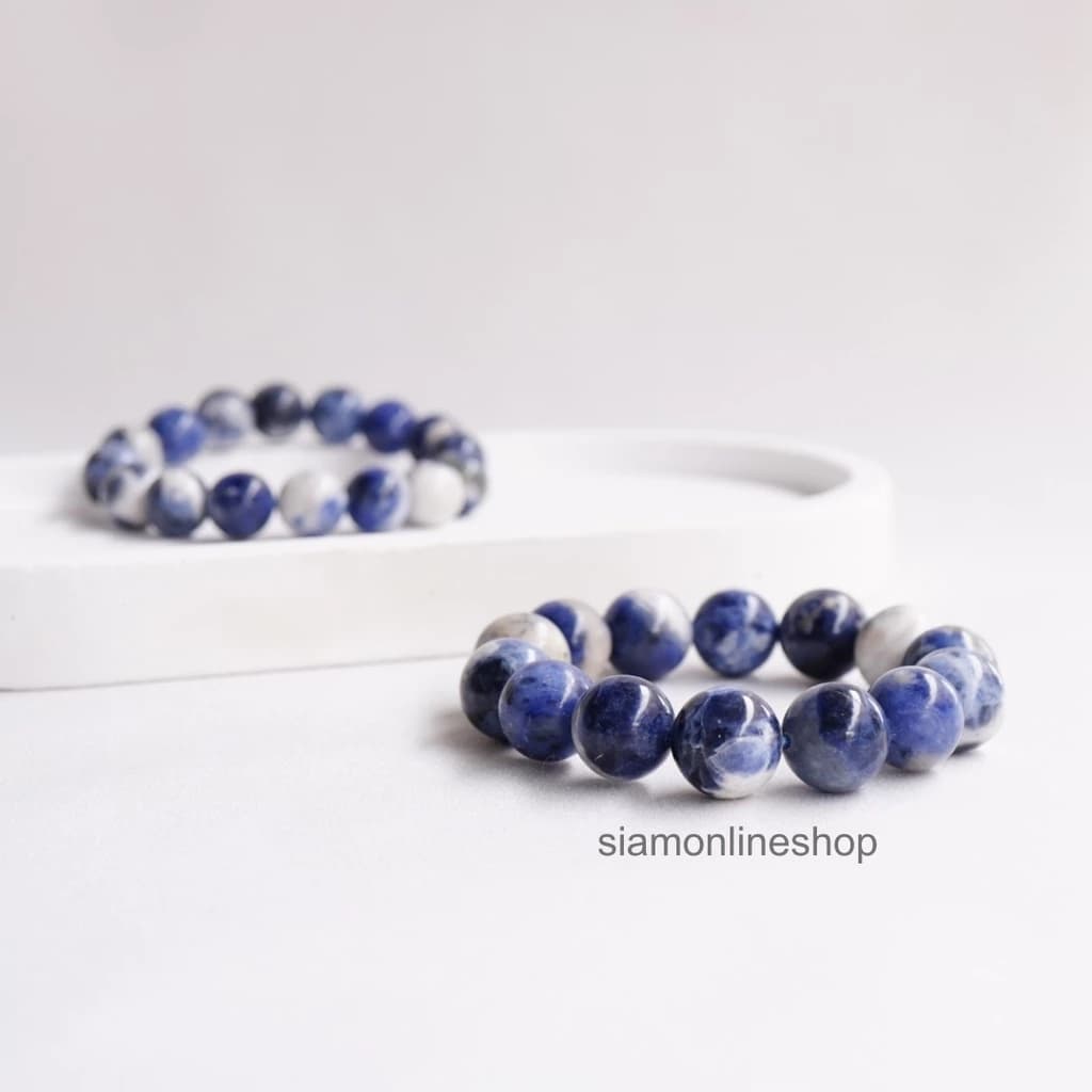 SODALITE หิน โซดาไลท์ เลือกขนาดเม็ดหินได้ (4-12 มม.) สร้อยข้อมือหินแท้ https://wayoza.com