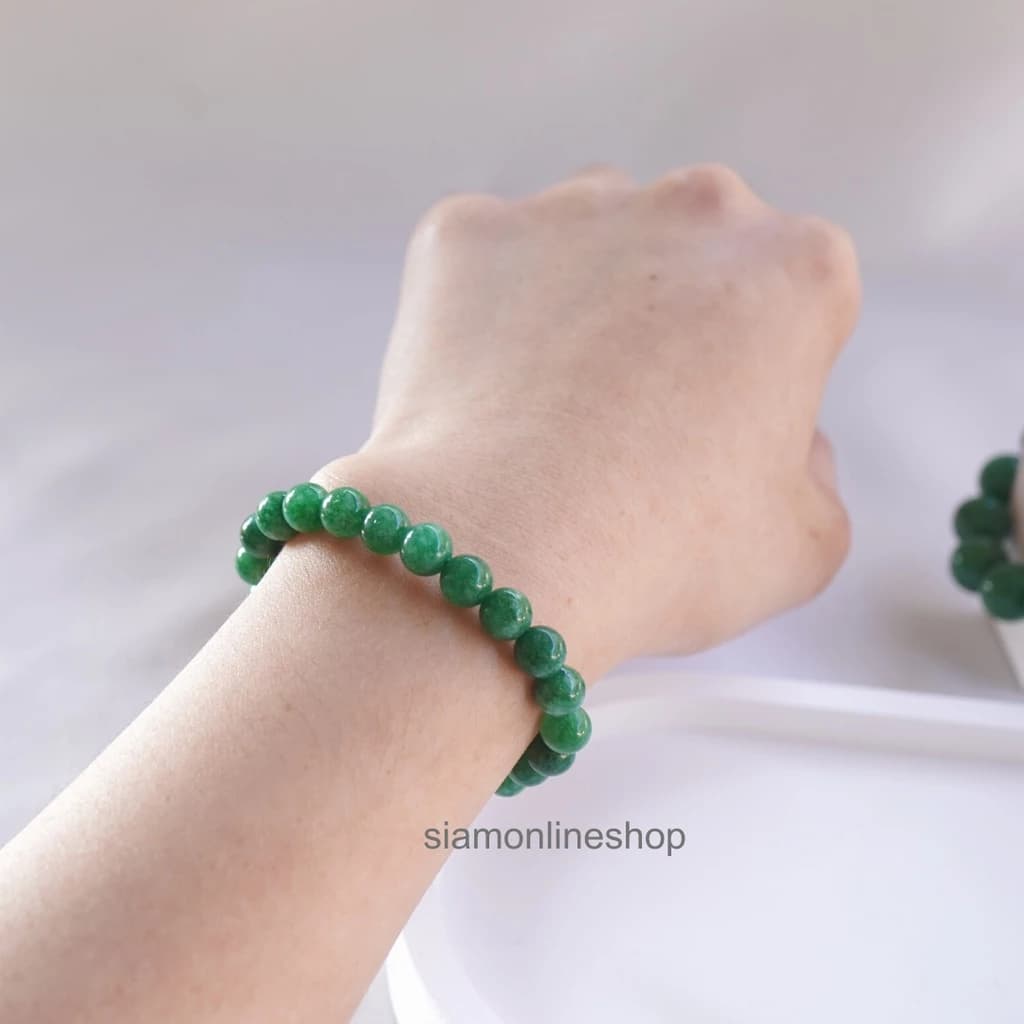 Jade Green Lucky Stone หินมงคล หินโทนสีเขียวหยก เลือกขนาดเม็ดหินได้ ( 6-14 มม. ) หินแห่งความสงบสุข กำไลหินแท้ https://wayoza.com