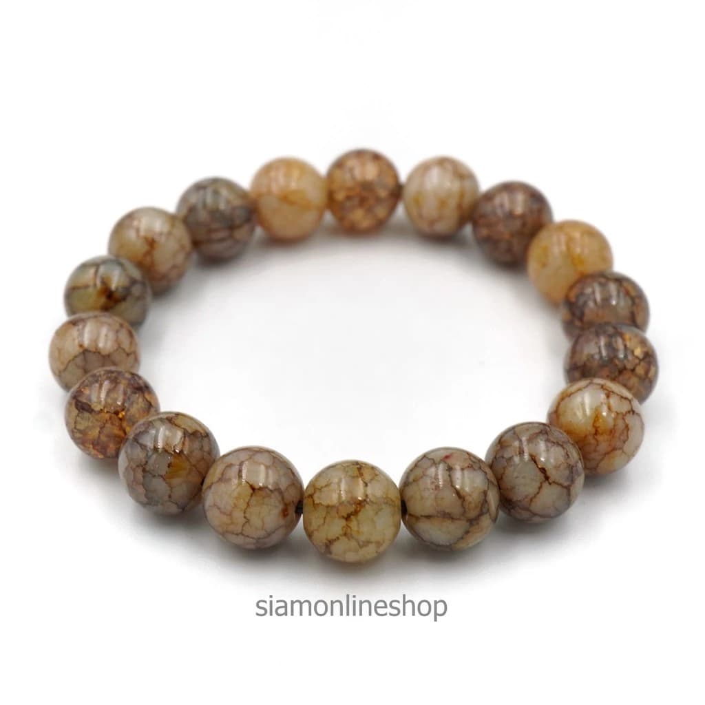 CRACKED AGATE หินเกล็ดมังกร หินสี โทนสีน้ำตาล ขนาด 10 มม. สร้อยข้อมือหินนำโชค https://wayoza.com