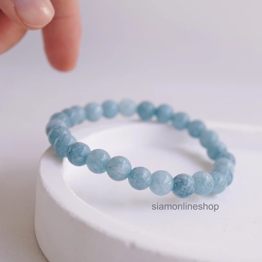 AQUAMARINE หินอความารีน เลือกขนาดเม็ดหินได้ (4-14 มม.) หินแห่งความสงบและปกป้อง สร้อยข้อมือหินแท้ https://wayoza.com