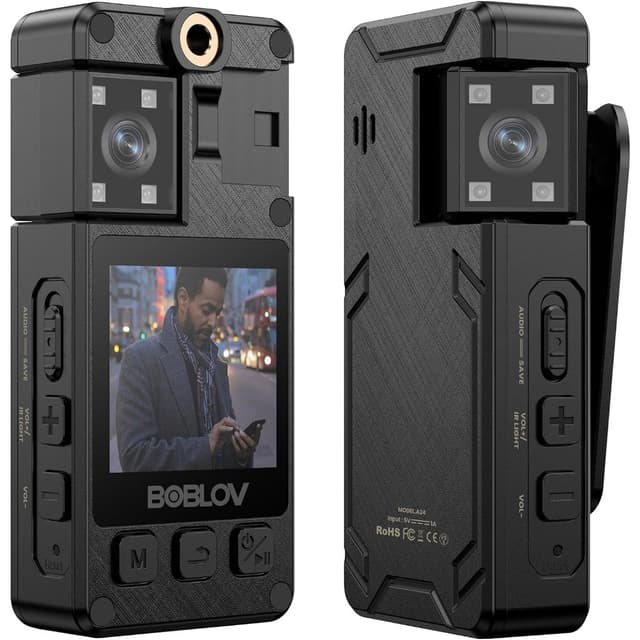 BOBLOV A24 กล้องจิ๋วติดตัว Body Camera กล้องติดตัว แบตเตอรี่ 2000mAh บันทึกต่อเนื่อง 8 ชั่วโมง เลนส์หมุนได้ 180 องศา 1296P วิดีโอ
