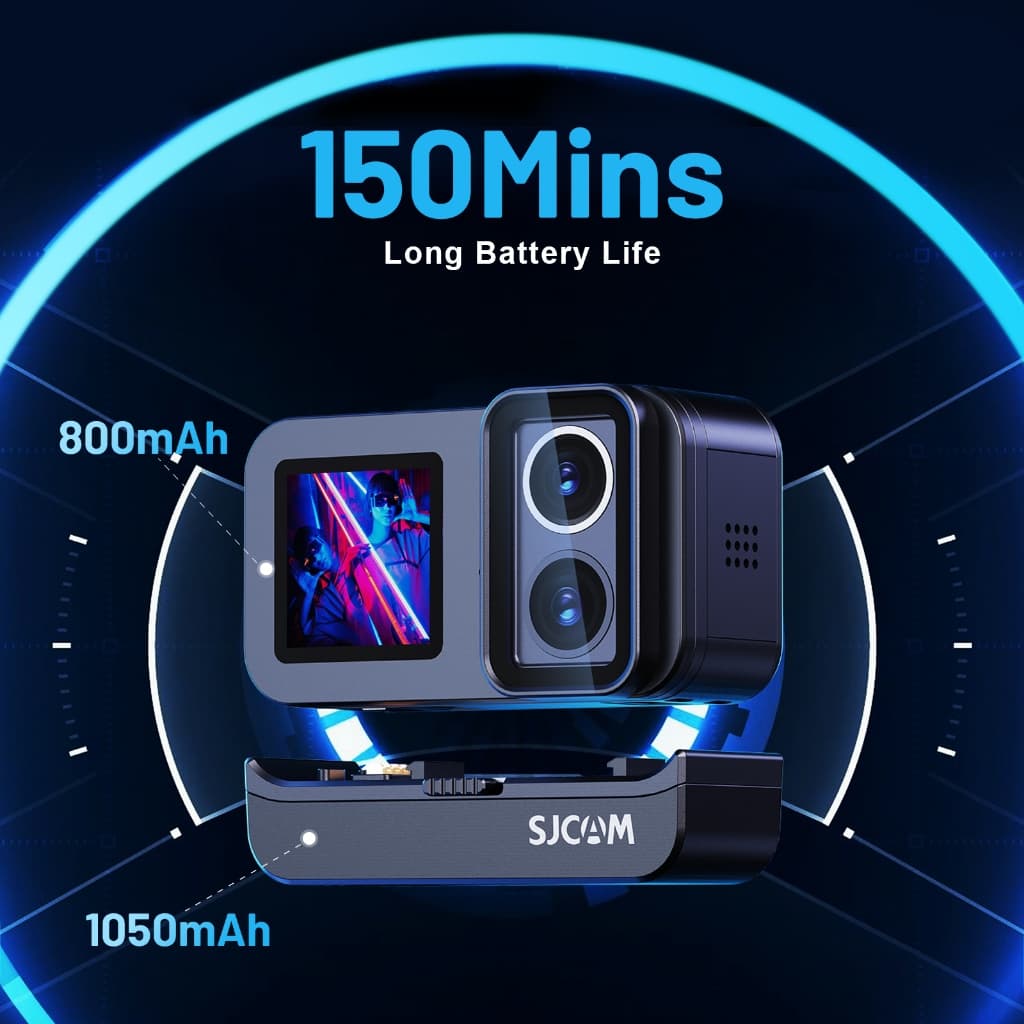 SJCAM SJ20 กล้องแอคชั่นเลนส์คู่ 4K 30FPS 800mAh + 1050mAh Action camera ใช้งานต่อเนื่อง : 150 นาที https://wayoza.com
