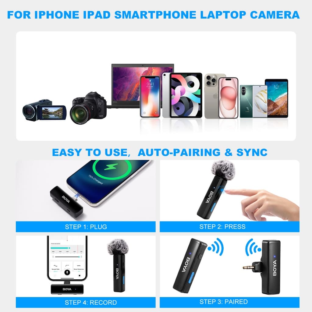 BOYA BOYALINK A1/A2 ไมค์ไร้สาย ไมค์ตัดเสียงรบกวน ไมค์ไลฟ์สด ไมค์อัดเสียง สำหรับ สมาร์ทโฟน USB-C 3.5mm https://wayoza.com