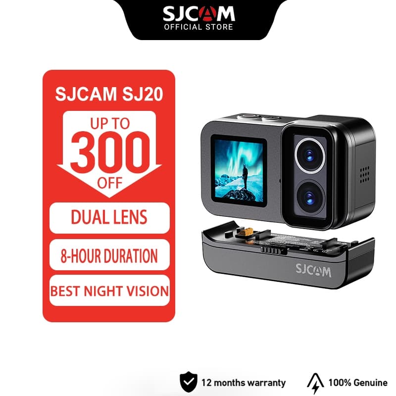 SJCAM SJ20 กล้องแอคชั่นเลนส์คู่ 4K 30FPS 800mAh + 1050mAh Action camera ใช้งานต่อเนื่อง : 150 นาที https://wayoza.com