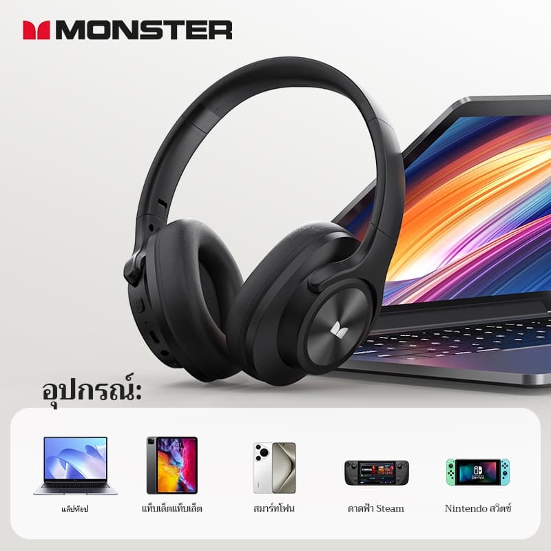Monster MISSION 200 หูฟังบลูทูธ Bluetooth 5.3 3EQ Noise Reduction Headphone Low Latency Gaming หูฟัง with MIC หูฟังไร้สาย https://wayoza.com