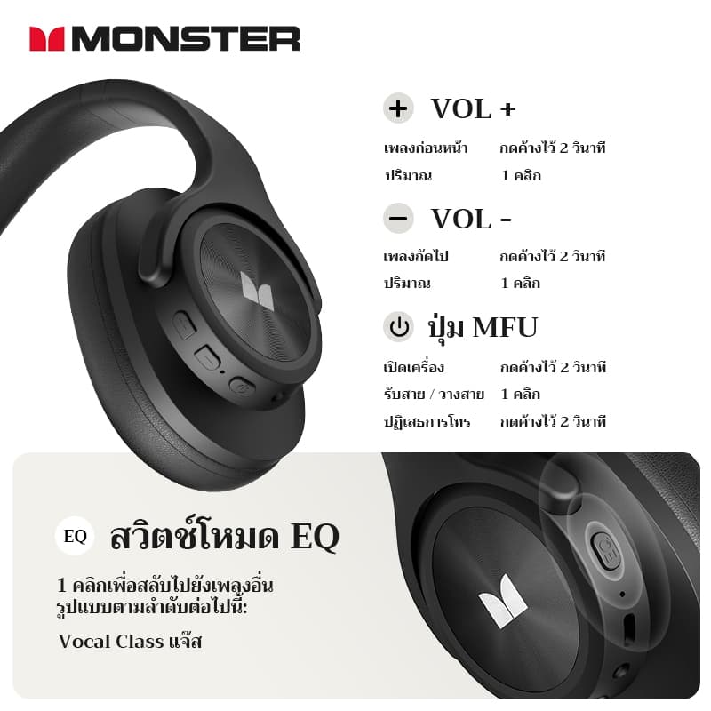 Monster MISSION 200 หูฟังบลูทูธ Bluetooth 5.3 3EQ Noise Reduction Headphone Low Latency Gaming หูฟัง with MIC หูฟังไร้สาย https://wayoza.com
