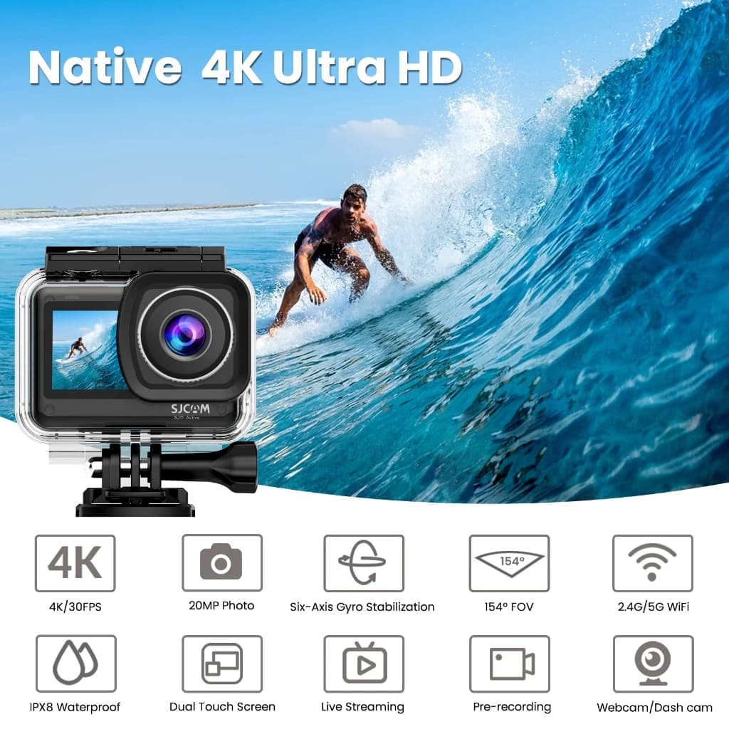 SJCAM SJ11 Active Dual Screen 4K 30FPS Action Camera ป้องกันการสั่นไหว Ultra HD รองรับการสตรีมสด GYRO 6 แกน WiFi ปรับได้ มุมกว้าง 154 องศา กล้องวิดีโอ Vlog สำหรับการดำน้ำ ท่องเทียว เดินป่า https://wayoza.com