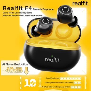 Realfit F4 AI หูฟังบลูทูธตัดเสียงรบกวนพร้อมไมโครโฟนควบคุม APP ปรับแต่งโหมดเกม EQ Latency ต่ํา Bluetooth 5.4