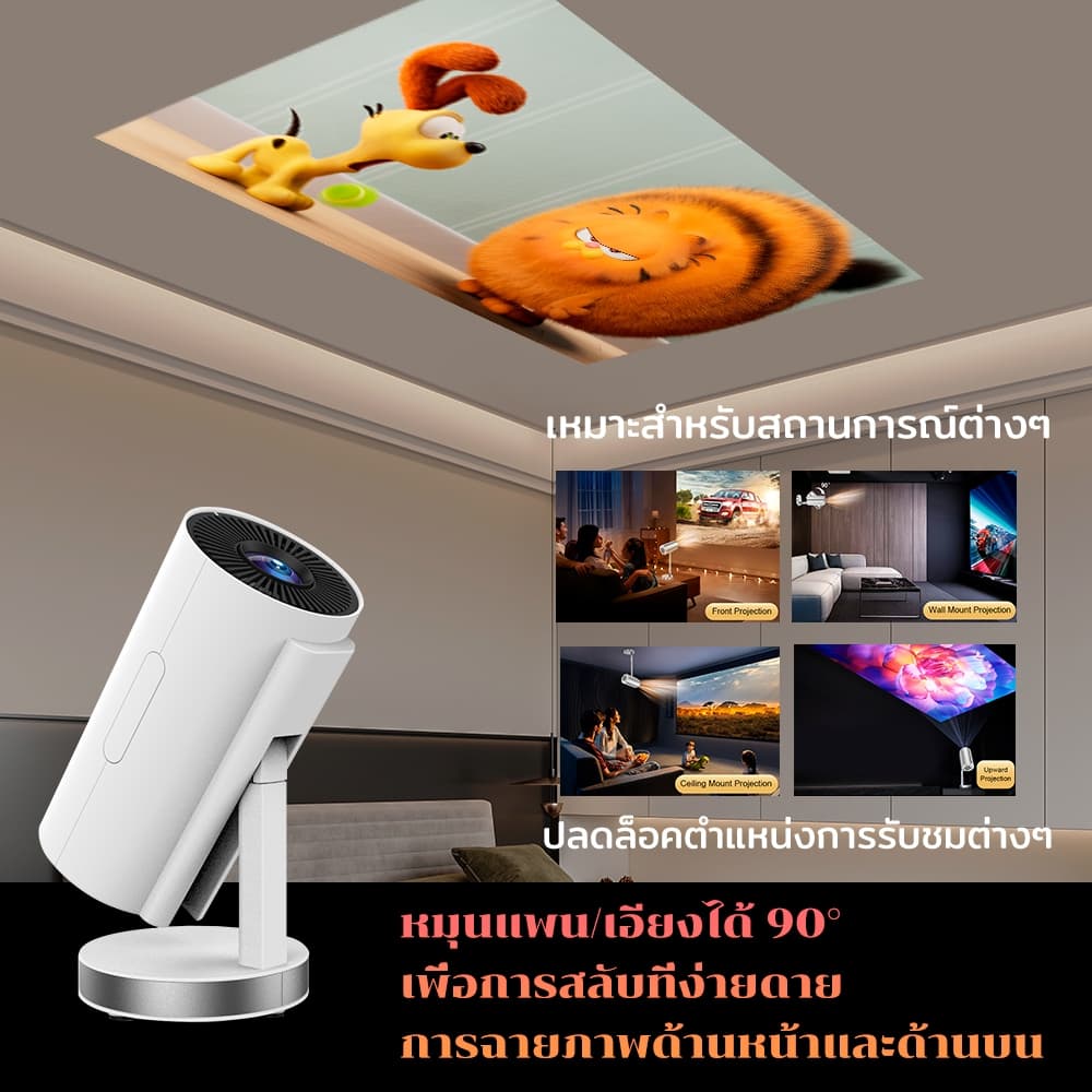 KONKA TS-3 โปรเจคเตอร์ Android TV 4K โฟกัสอัตโนมัติ ปรับได้ 180 องศา projector พกพา โปรเจคเตอร์มินิต่อกับมือถือ mini projector ดูหนัง projector android YouTube Goolgle Play Store https://wayoza.com