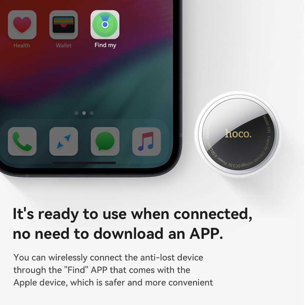 hoco รุ่น E91 อุปกรณ์ GPS ติดตาม Tag GPS ค้นหาการสนับสนุนรายการ รองรับเครือข่าย iOS Find My แบตเตอรี่ 9-12 เดือน https://wayoza.com